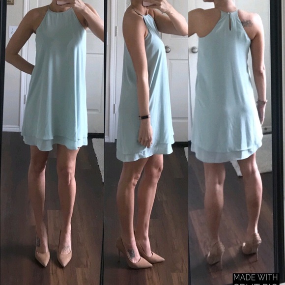 Pink Rose Dresses & Skirts - Baby blue high neck keyhole back shift dress